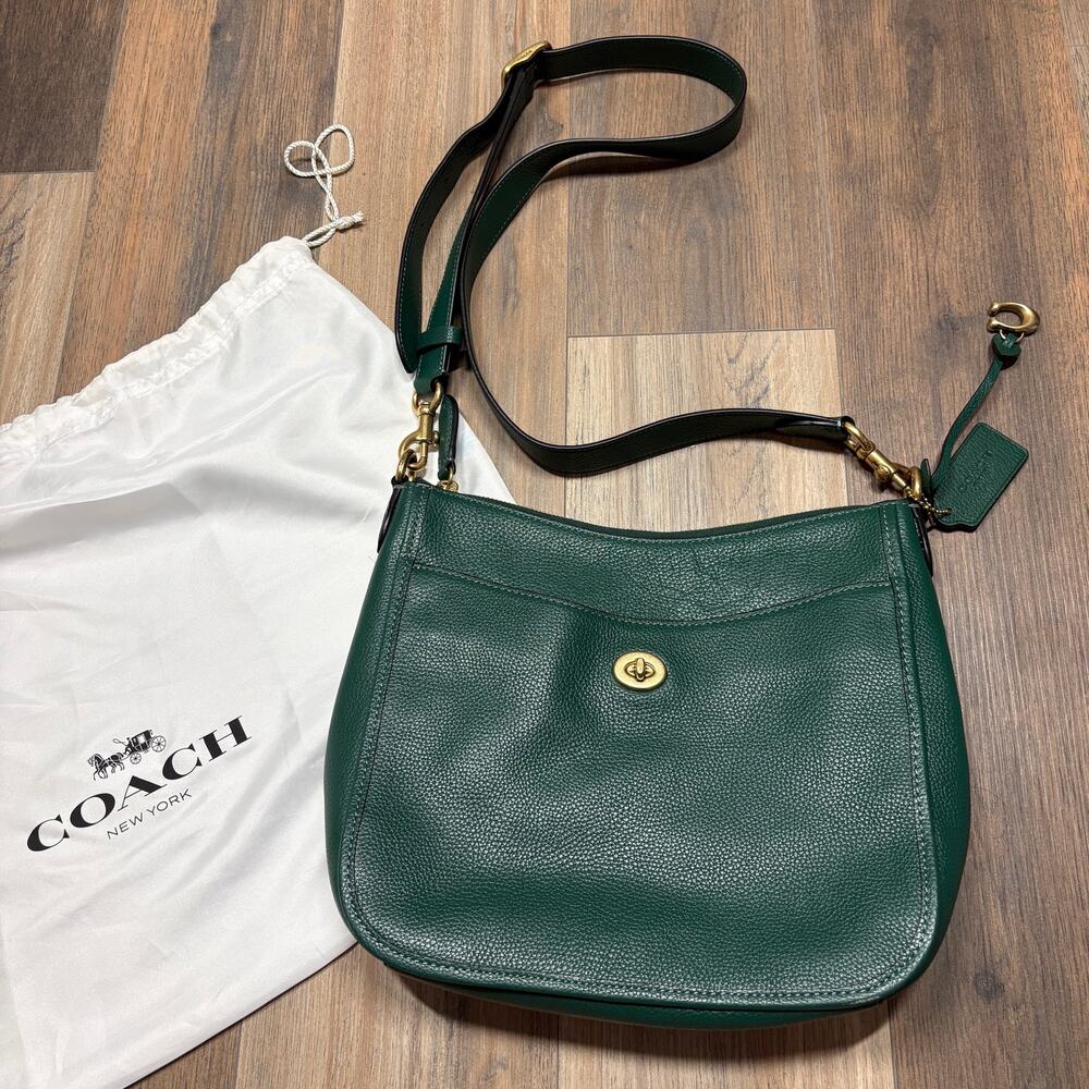 Coach Chaise Crossbody Bag Dark Pine Leather Detachable Strap Zip Back Pocket